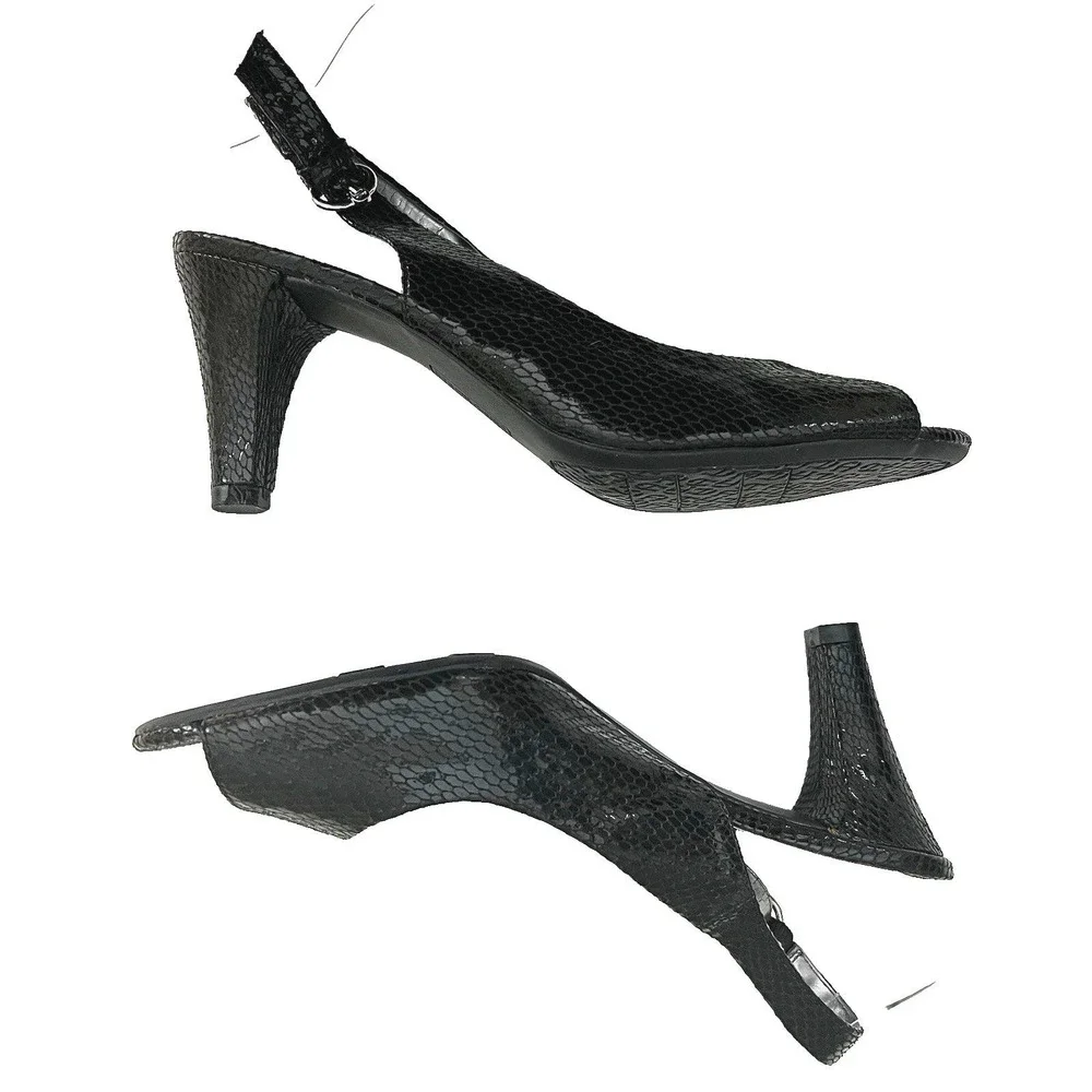 Etienne Aigner Womens Marbella Slingback Heel Black‎ Leather Snake 9.5